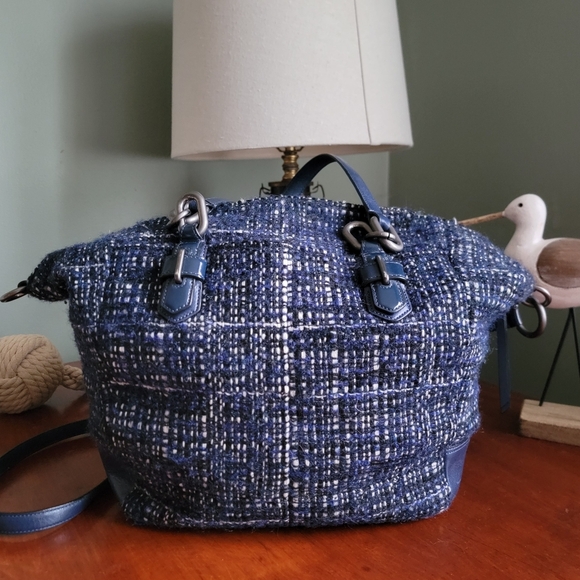 Coach Chelsea Blue Bouclé Satchel W/ Blue Leather #17813 - Picture 6 of 16